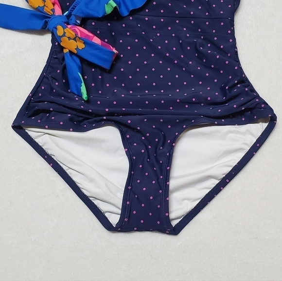 MATILDA Jane Sandcastle Queen Swimsuit Floral Ruffle Halter Pink Polka-dot Small - Picture 6 of 12